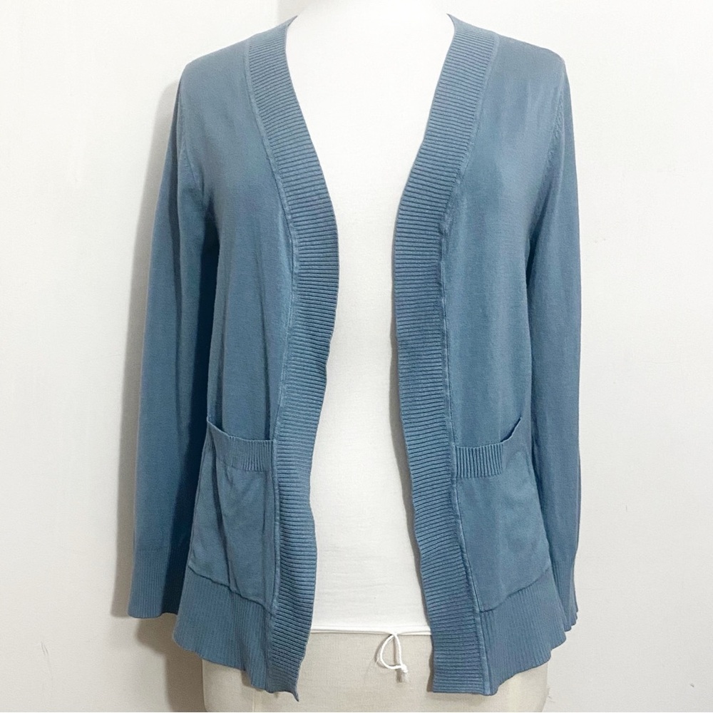 ZENANA open cardigan sweater two front pockets ribbed trim viscose nylon blend M